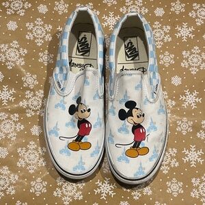 Vans Disney Mickey Mouse White and Blue Slip-Ons